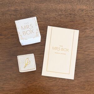 The Mrs Box Cream and Gold Monogram Ring Box with letter “J”